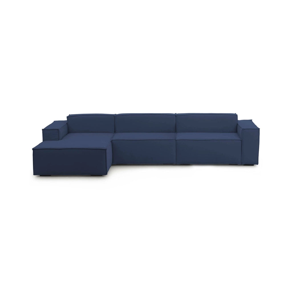 Divano fisso Atrillo, Divano componibile a 4 posti con penisola sinistra, Made in Italy, SofÒ  moderno in tessuto, Cm 340x170h70, Blu