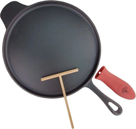 Piastra per crêpes in acciaio inox da 30 cm, con superficie piatta per omelette e rivestimento in ceramica nera, spatola in legno e manico in silicone inclusi, PFOA libero.