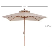 Ombrellone da Giardino 3x3m con 8 Stecche in Bamboo e Copertura Parasole a 2 Livelli, Crema