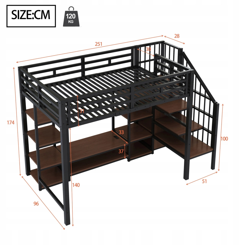 Letto a castello 90x200 - Xylo - Nero - Con TV, presa e scala