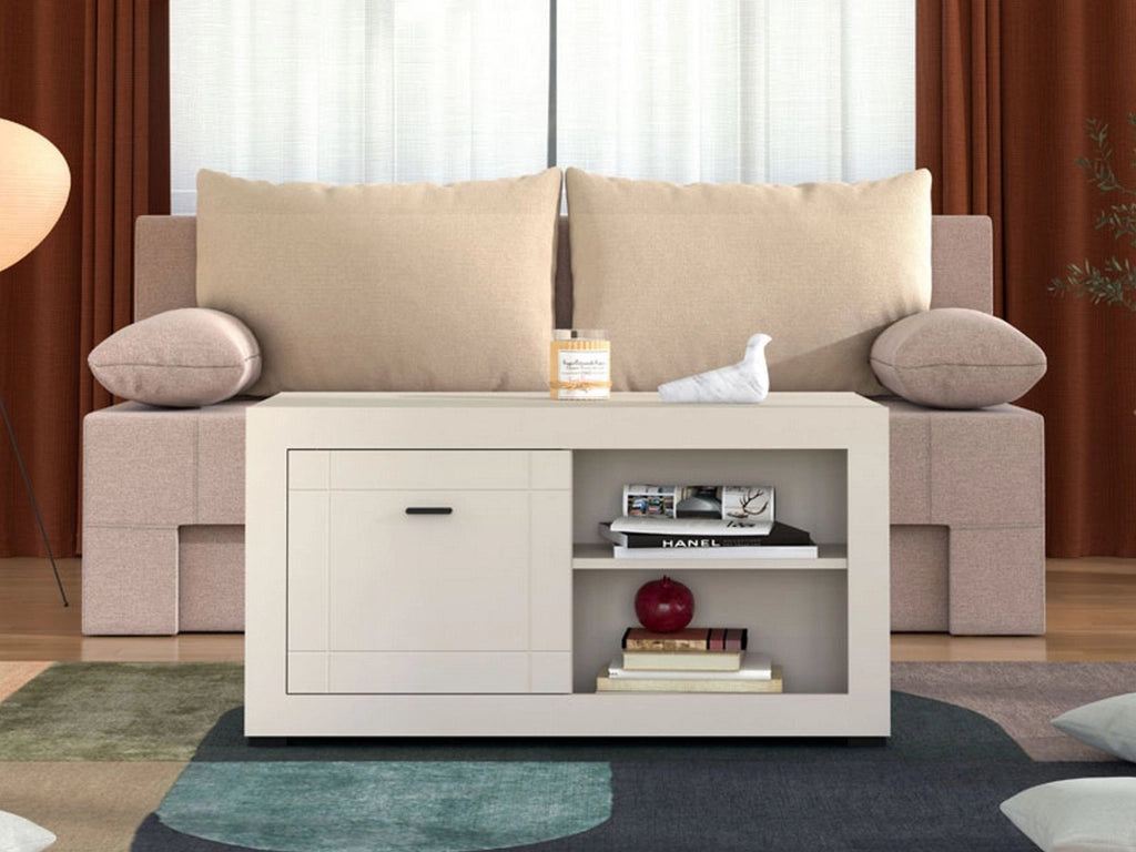 Vervio, Tavolino da Salotto 3 Vani, 101x58x53.5h cm Bianco