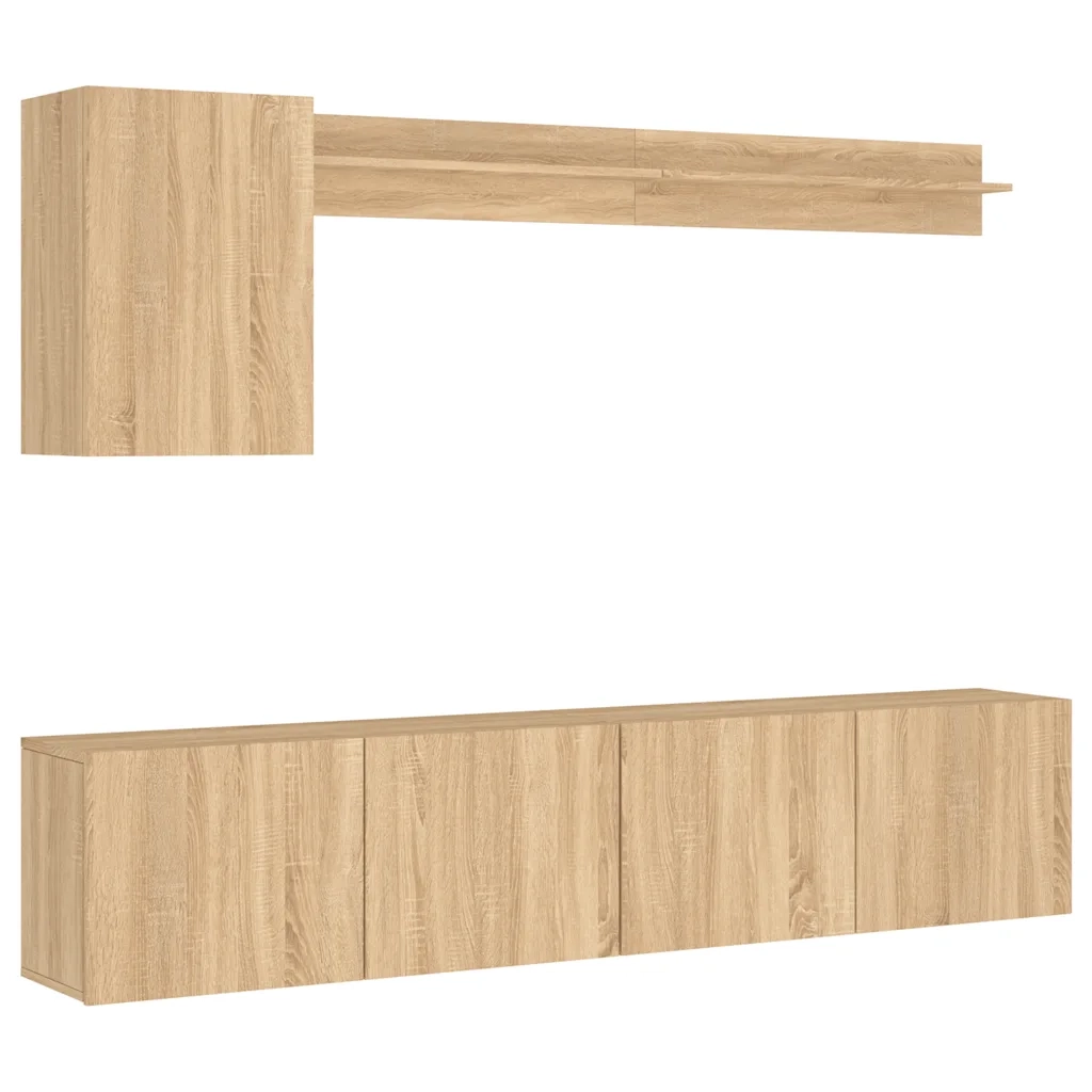 vidaXL Mobili TV a Muro 5pz Rovere Sonoma in Legno Multistrato