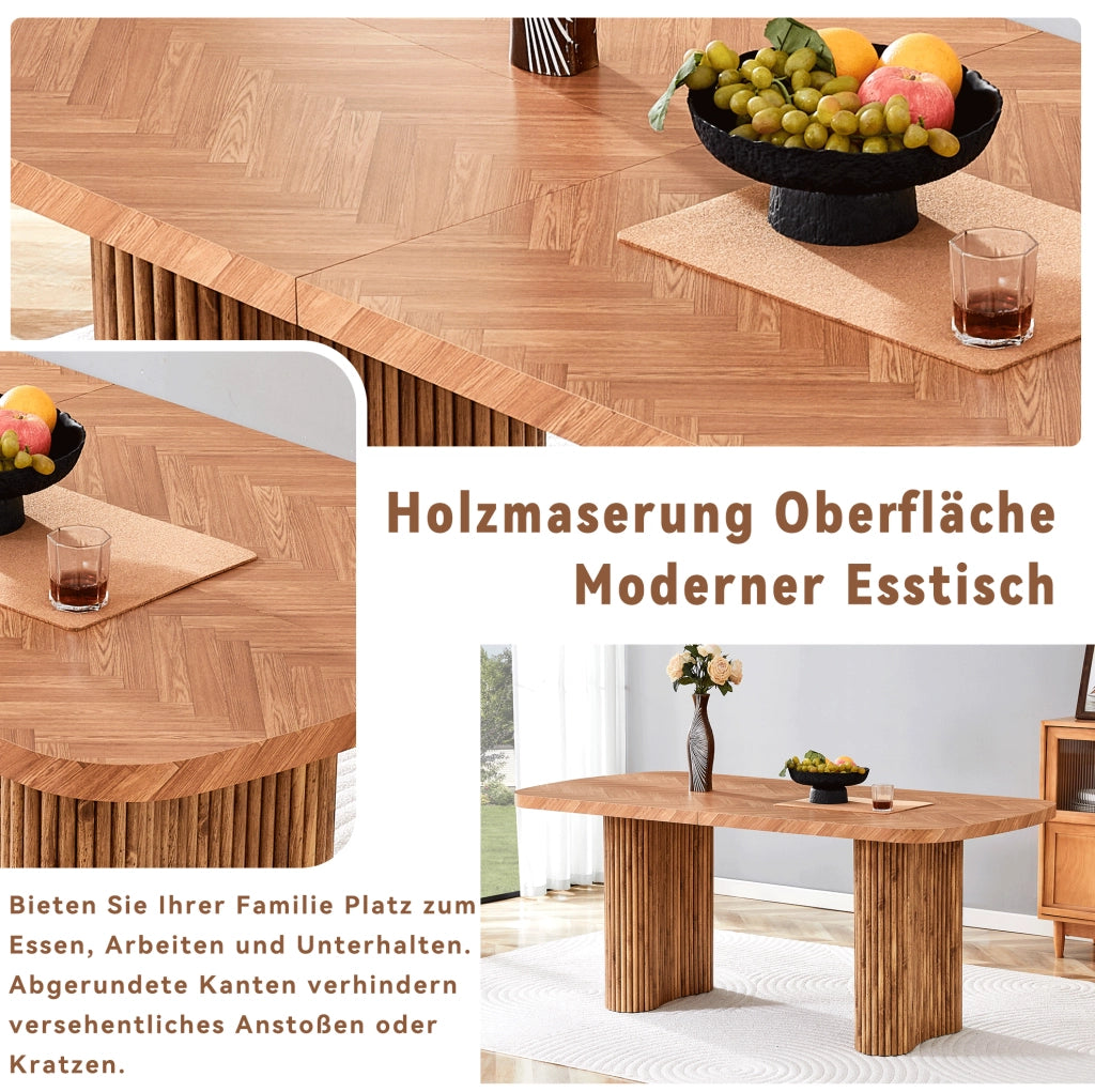 Tavolo da pranzo in MDF noce 180×90 cm con base a colonna arcuata, design moderno per sala da pranzo e area reception