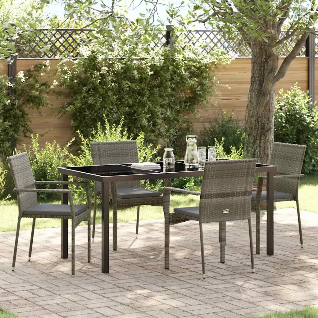 Set da Pranzo per Giardino con cuscino 5 pcs Grigio polyrattan 3380095