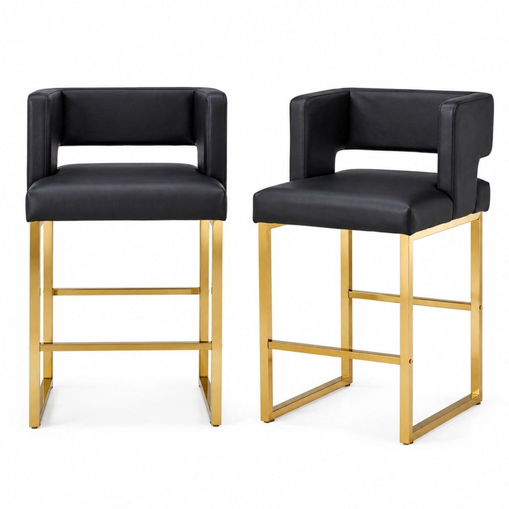 Sgabello da bar nordico nero con gambe oro, h 91,4 cm