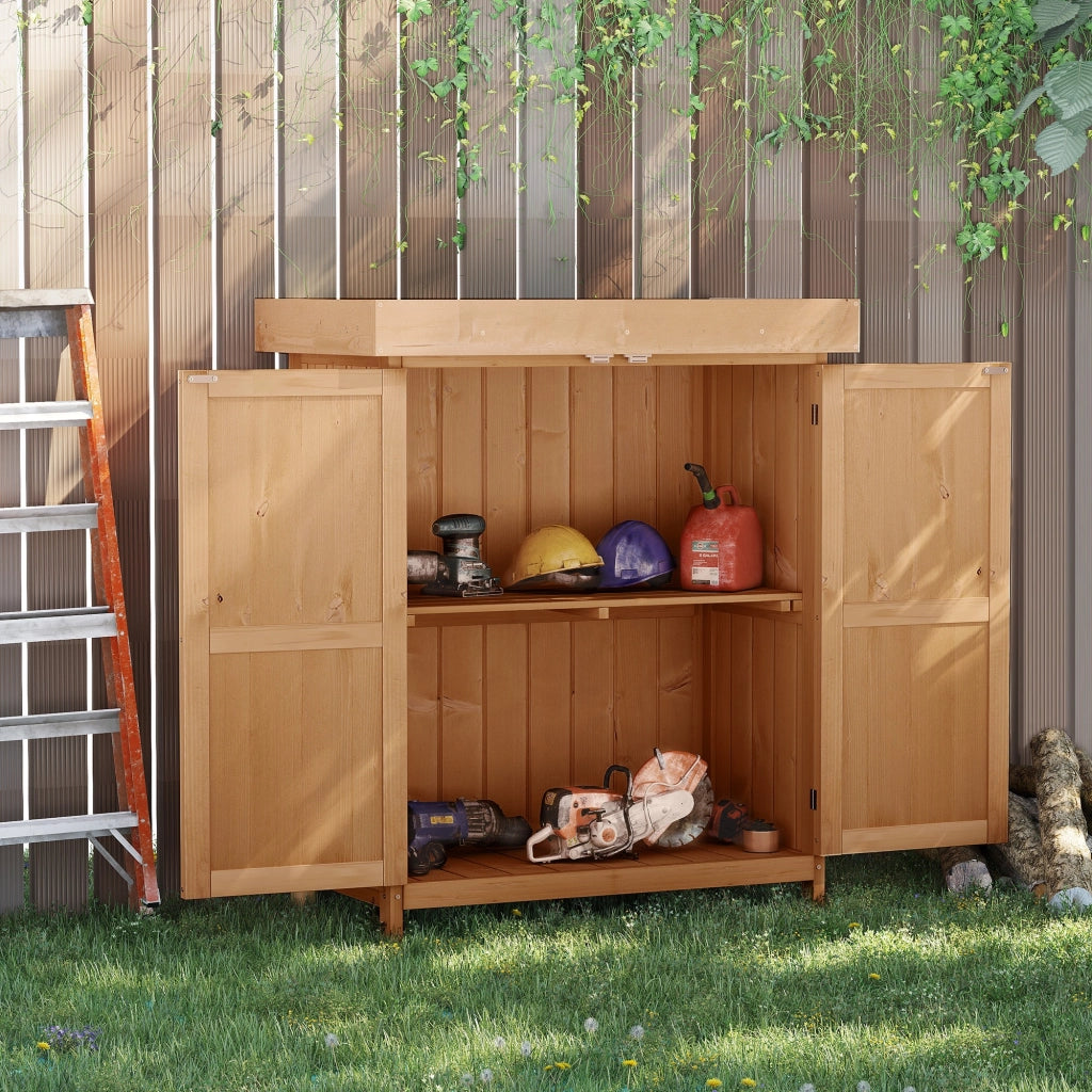 EasyComfort Casetta in Legno da Giardino con 2 Ante, Armadio da Esterno Porta Attrezzi da Giardino con Tetto Apribile, 74x43x88 cm