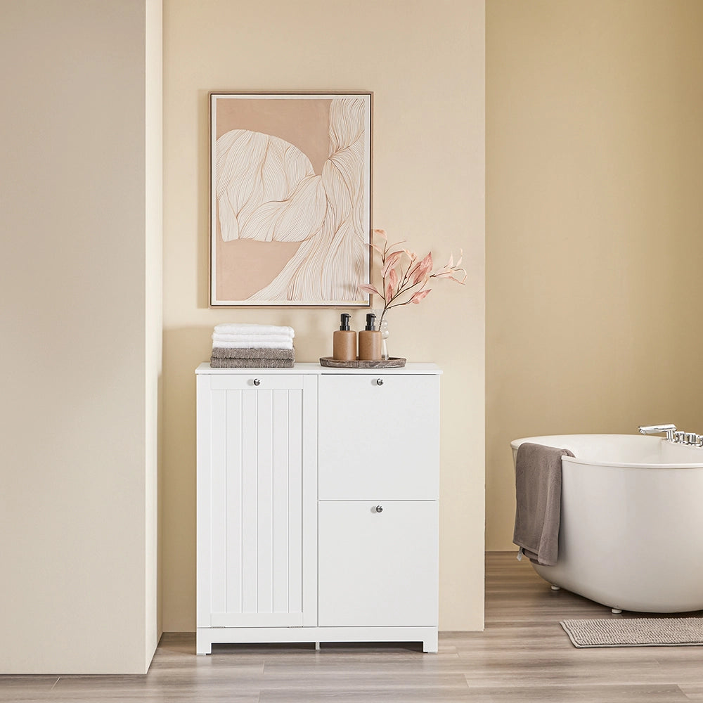 SoBuy Mobile Bagno Colonna Bagno Stretta 78x38x90cm con 1 Cesto Grande Integrato e 2 Cesti in Tessuto Estraibili – Armadietto Mobile Salvaspazio BZR213-W