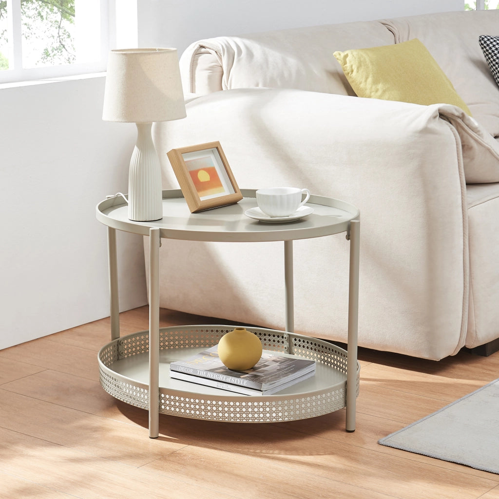 Tavolino da caffè Jäller con Doppio Ripiano e Bordi 66x51x44 cm Tortora [en.casa]