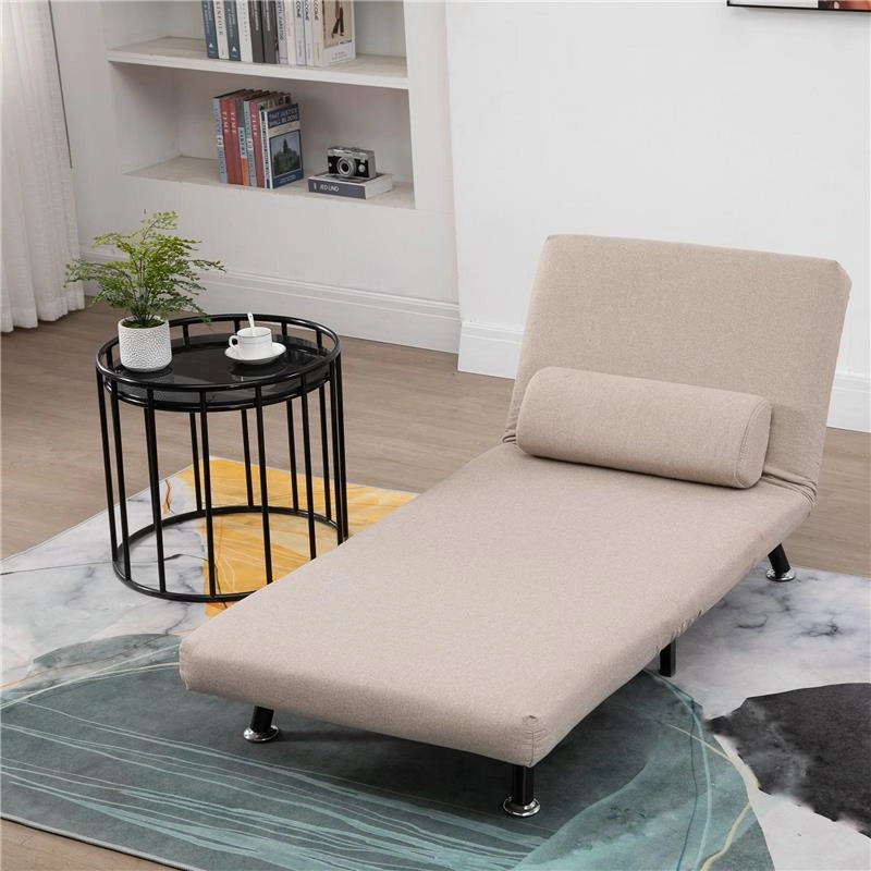 POLTRONA LETTO SINGOLO CON MATERASSO E CUSCINO IMBOTTITO TELAIO IN METALLO BEIGE