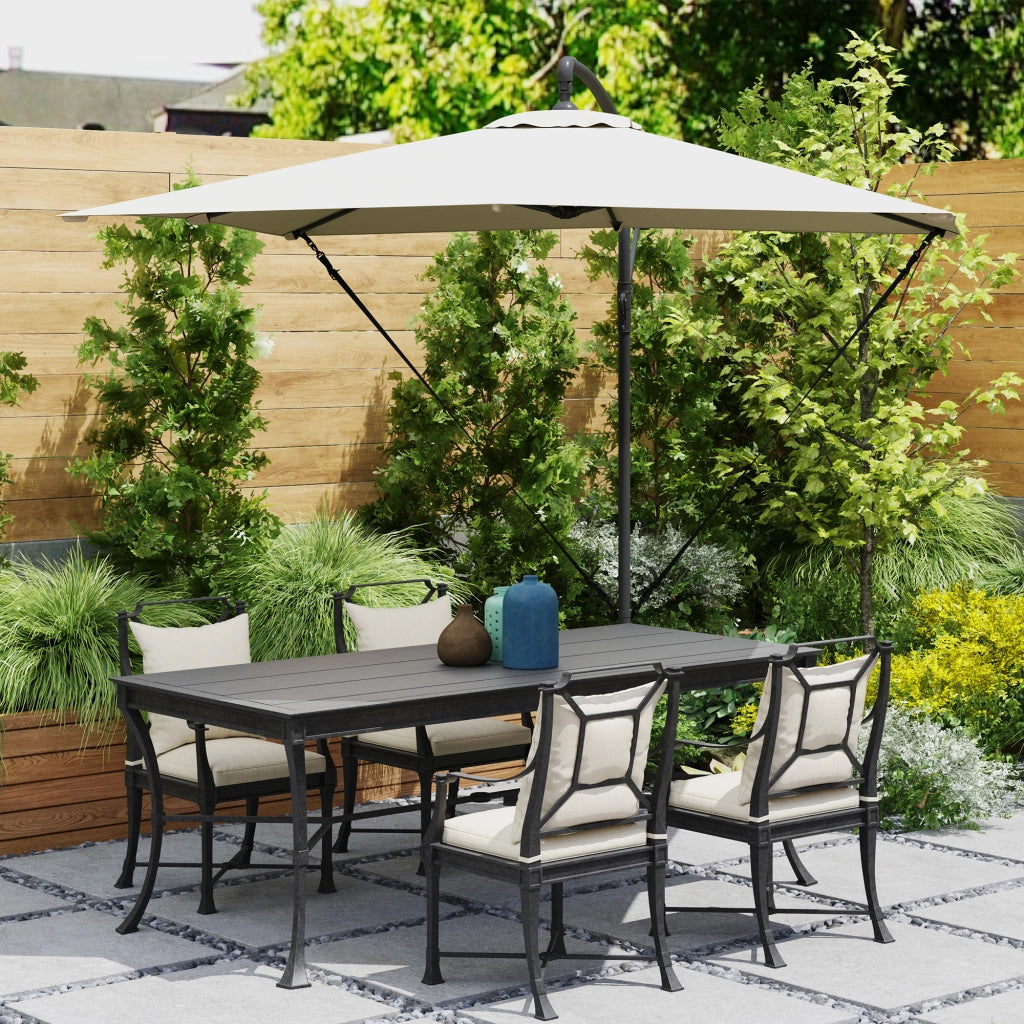 Ombrellone a Sbalzo 247x247 cm con Base a Croce e Manovella in Metallo e Poliestere Cachi