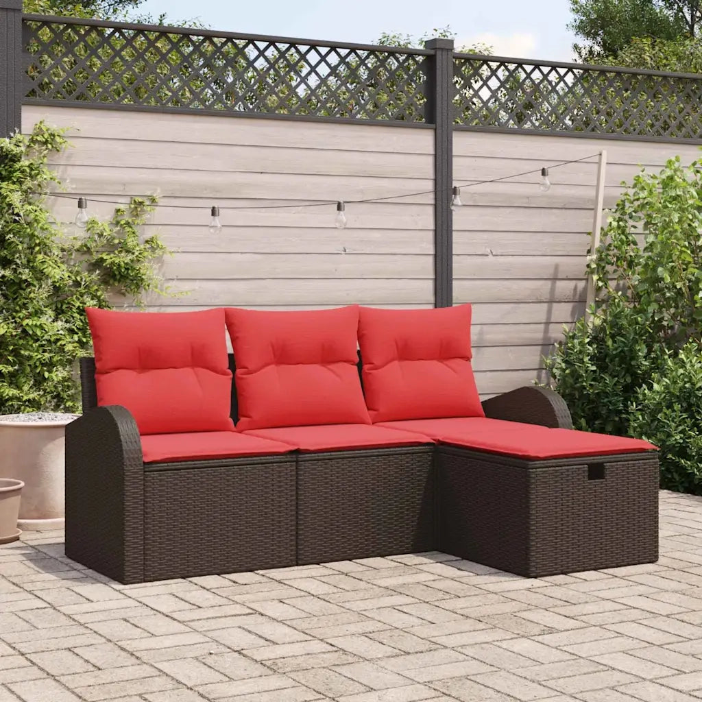Set di divani con cuscino 4 pcs Marrone e Rosso polyrattan