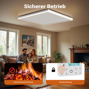 Riscaldamento a soffitto 370 W, pannello per riscaldamento a infrarossi con luce LED e termostato, 65,5 x 63 x 3,5 cm