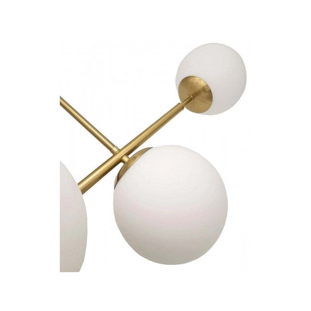 Trade Shop - Lampadario A Sospensione Oro Con 6 Sfere Bolle Bianche In Vetro Attacco G9 33726 -