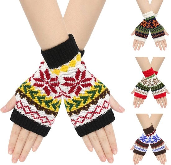 4 paia di guanti senza dita con motivo di neve, guanti caldi e colorati per l'inverno, decorativi e di lusso