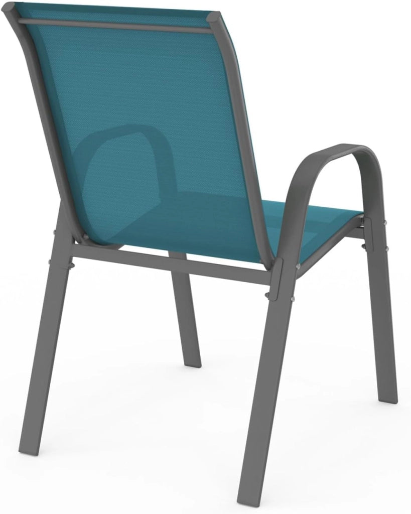 Set di 6 sedie da giardino impilabili LYMA in metallo e textilene di colore blu anatra