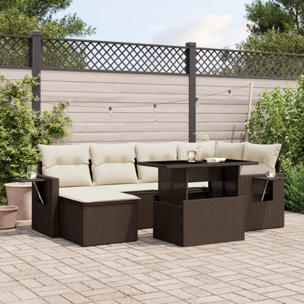 vidaXL Set Divani da Giardino 7 pz con Cuscini Marrone in Polyrattan
