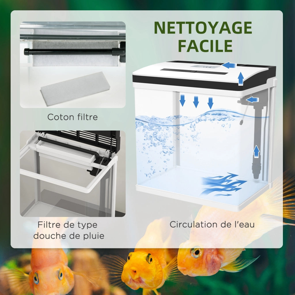 Acquario in vetro con filtro e luce LED ¨C zephmum ¨C bianco 38x26x39.5 cm