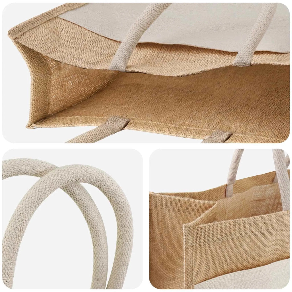 Borse in juta con tasca 10 Naturale e Bianco 42 x 33 x 19 cm 42012291
