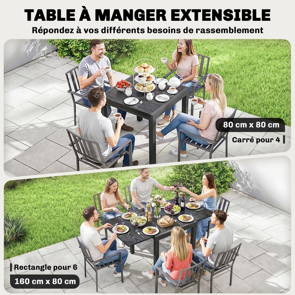 Tavolo da giardino allungabile per 4-6 persone con effetto legno ¨C Minimal ¨C 80-160x80 cm nero