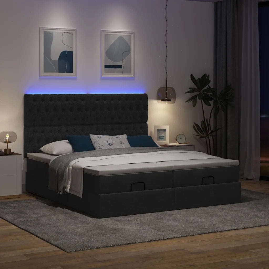 Struttura Letto Pouf con Materassi Nero 160x200 cm in Tessuto 3314557