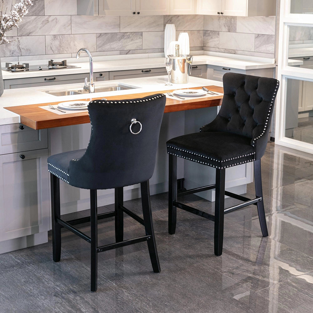 Set 2 sgabelli bar - Xylo - velluto nero gambe legno