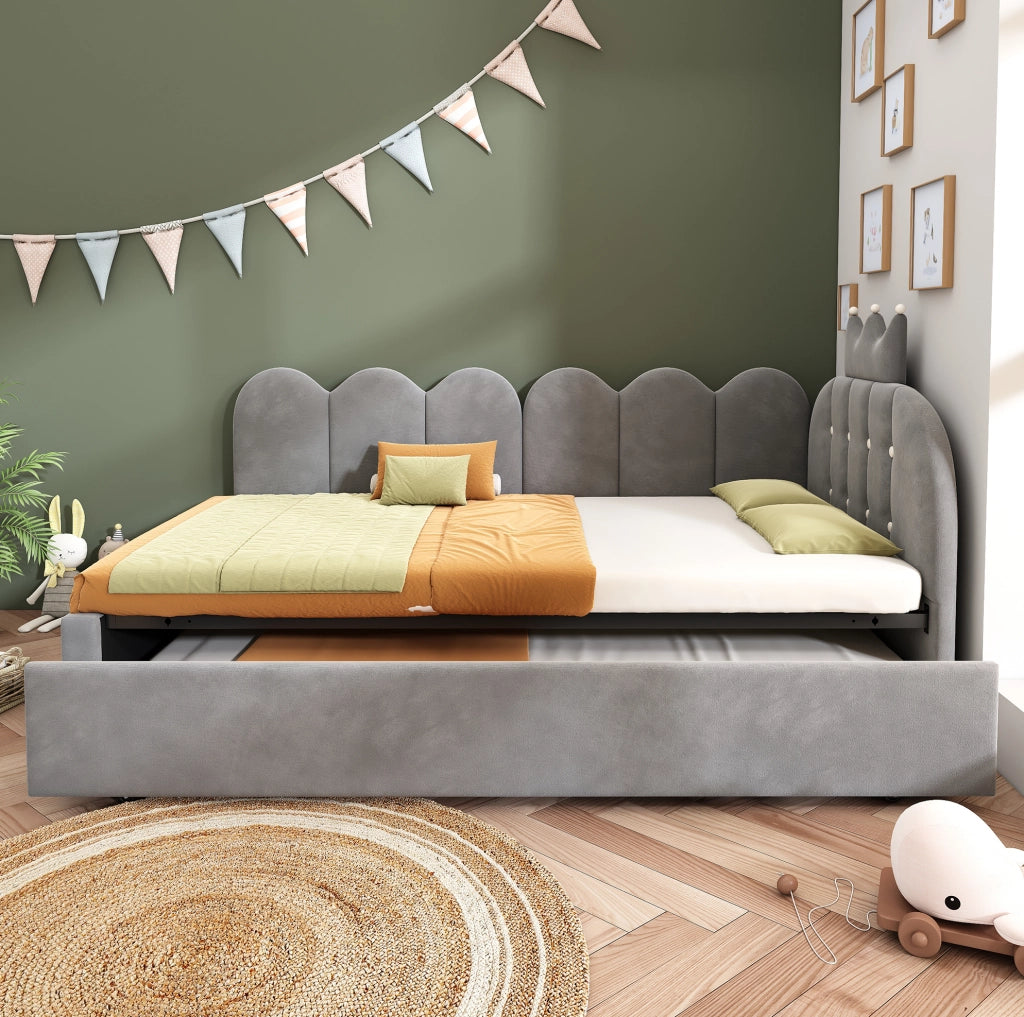 Letto divano 90x200 cm con letto estraibile 90x190 cm in velluto grigio