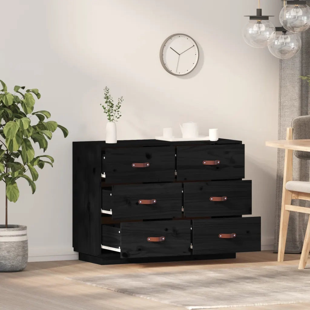 Credenza Nera 100x40x75 cm in Legno Massello di Pino cod mxl 26663