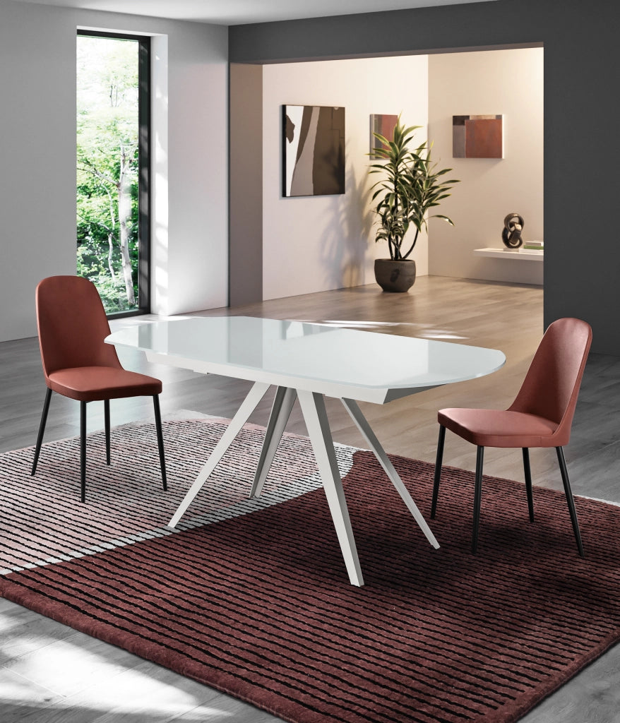 Tavolo Allungabile Kyoto 120 con Top in Vetro Extrawhite e Struttura in Metallo Bianco Opaco - Stones