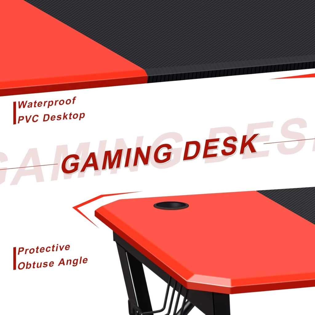 Scrivania Gaming a forma di Z, Scrivania Grande 120x60x76 cm, Scrivania da Gioco con Supporto per Bevande, Tavolo per Gaming o Computer, Ergonomica, Nero+Rosso