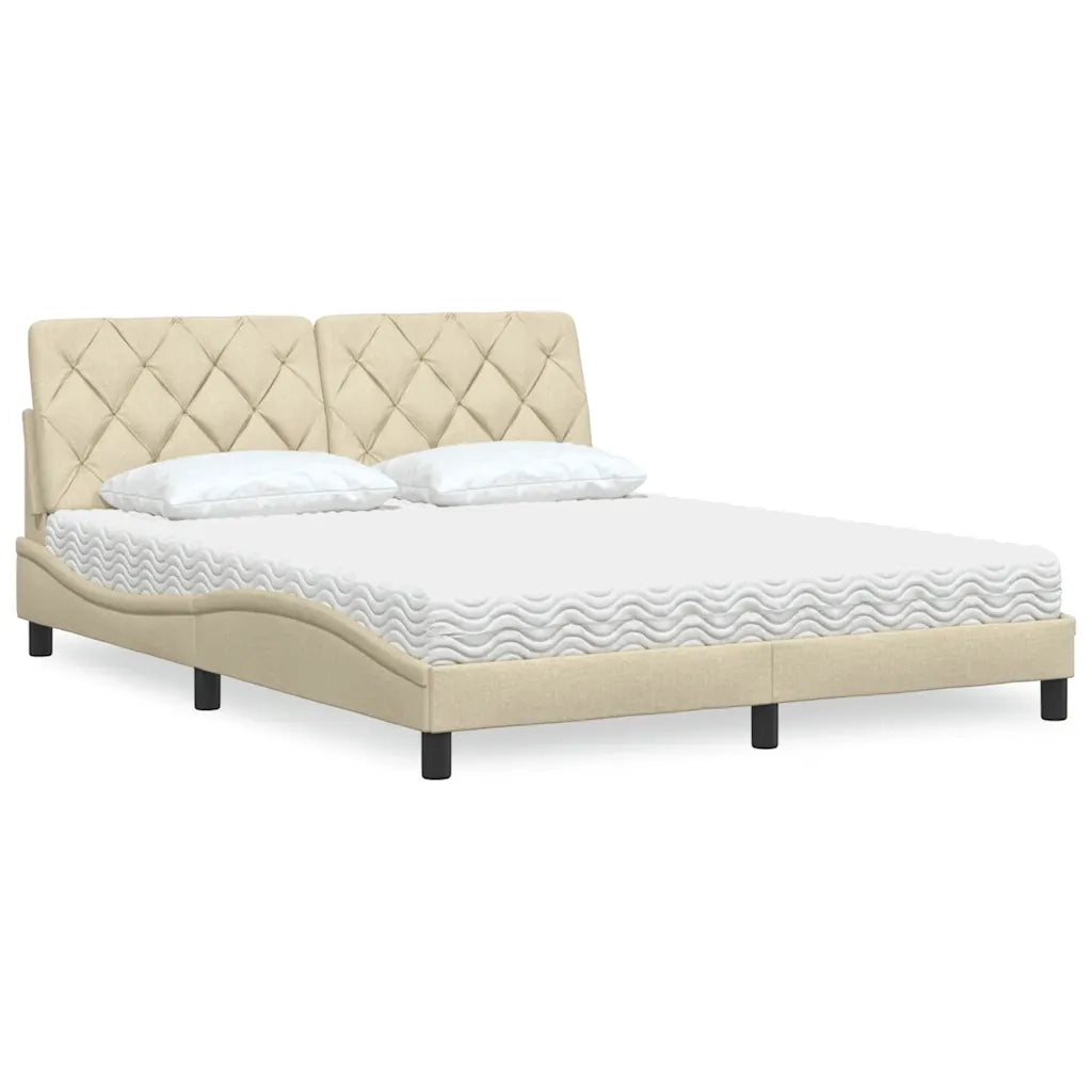 Letto con Materasso Crema 160x200 cm in Tessuto 3310753