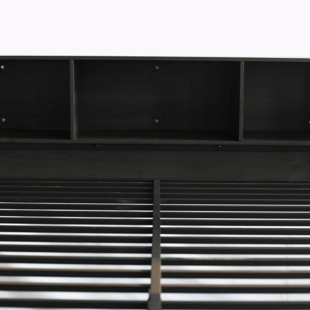 DESMIU Letto a castello 3 posti 90 × 200 cm e 140 × 200 cm con scala, vano portaoggetti, senza materasso, nero