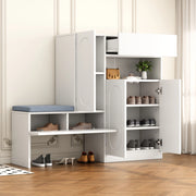 Scarpiera con panca 2 in 1 con ante curve; 130x35x110 cm; bianco; in truciolare