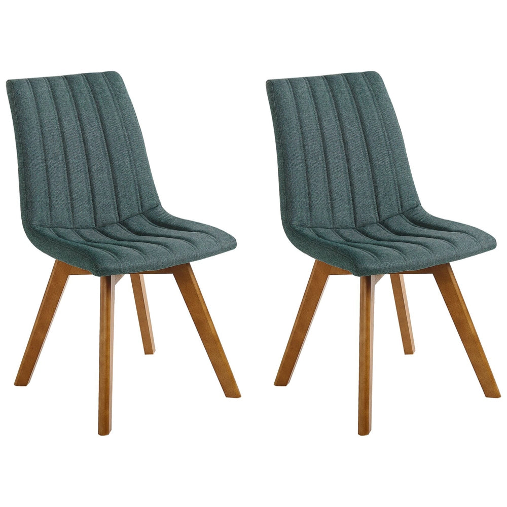 Set di 2 sedie Tessuto poliestere verde Gambe in legno massello scuro Imbottitura verticale Schienale curvo