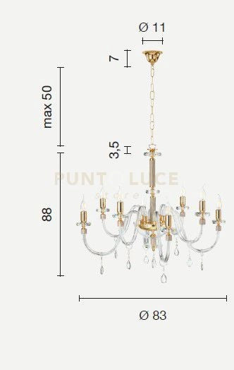 LAMPADARIO DIDO 8 LUCI CRISTALLO E CROMO ATTACCO E14 D.83CM