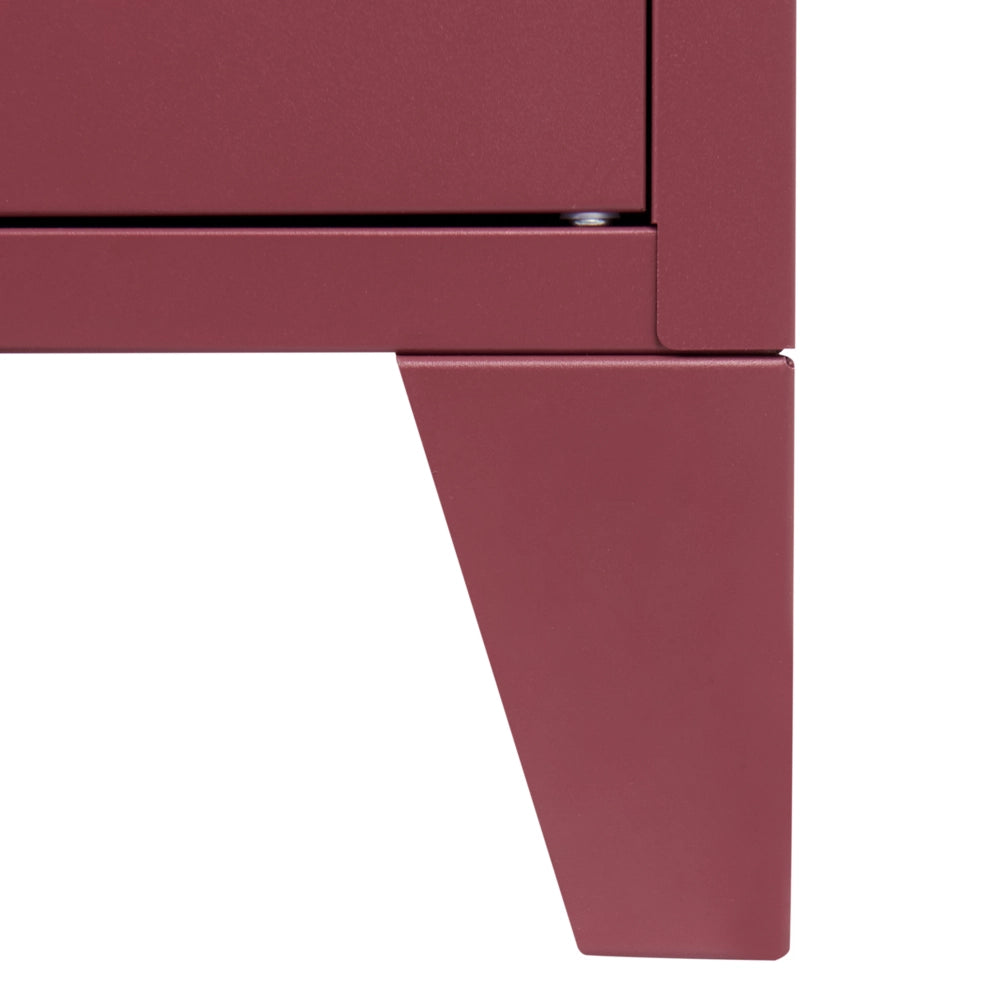 Credenza in acciaio a 3 ante con ripiani regolabili rosso scuro  mobile TV industriale home office
