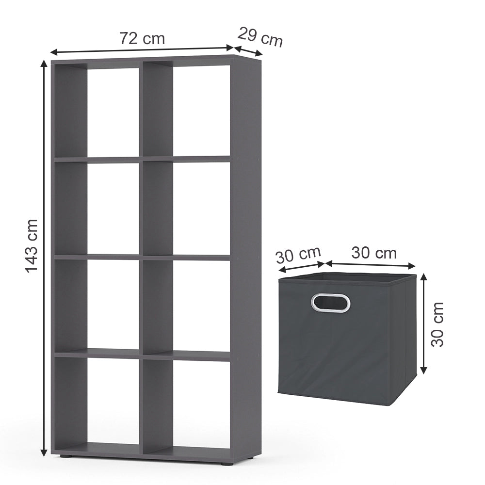 Vicco Scaffale Grigio 143 x 72 cm con 4 scatole pieghevoli