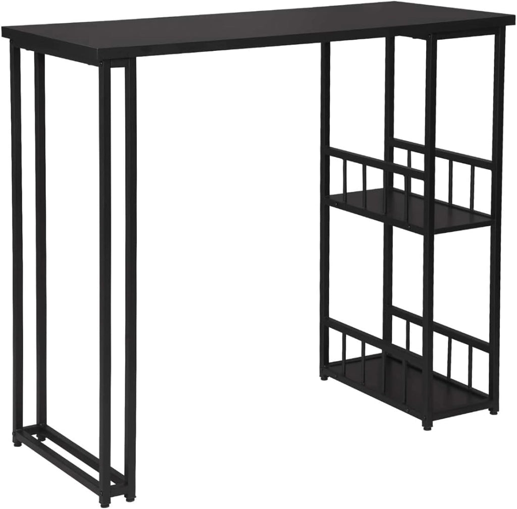 Tavolo da Bar Alto con Mensole Bancone da Casa in Metallo e Legno Nero 120x50x105 cm
