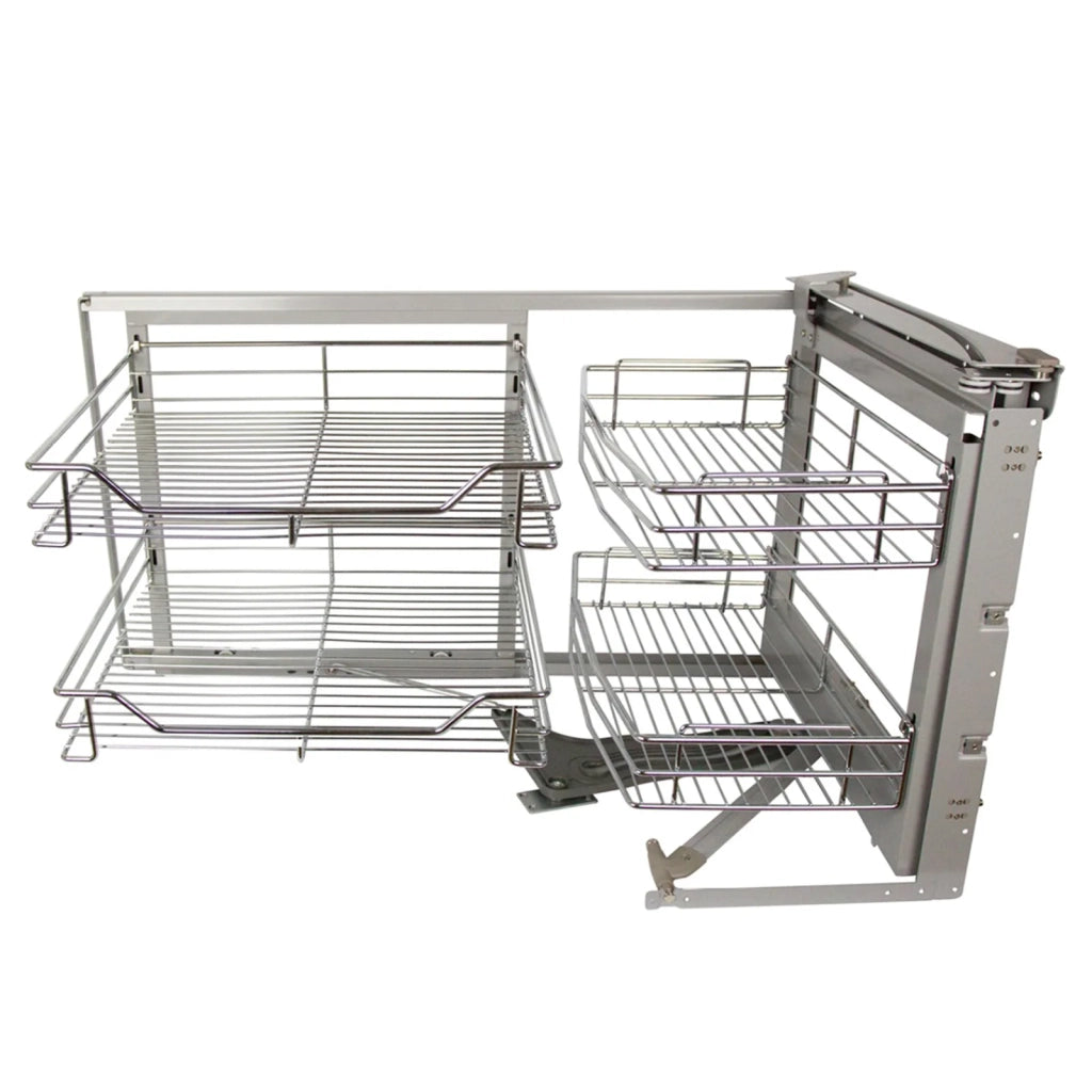 4 Cestelli in Acciaio Inox per Mobile ad Angolo Cieco 90-100cm Mano Destra