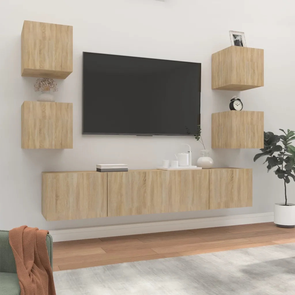 Set di Mobili Porta TV 6 pz-Set di 6 Credenza per TV Rovere Sonoma in Legno Multistrato 735767