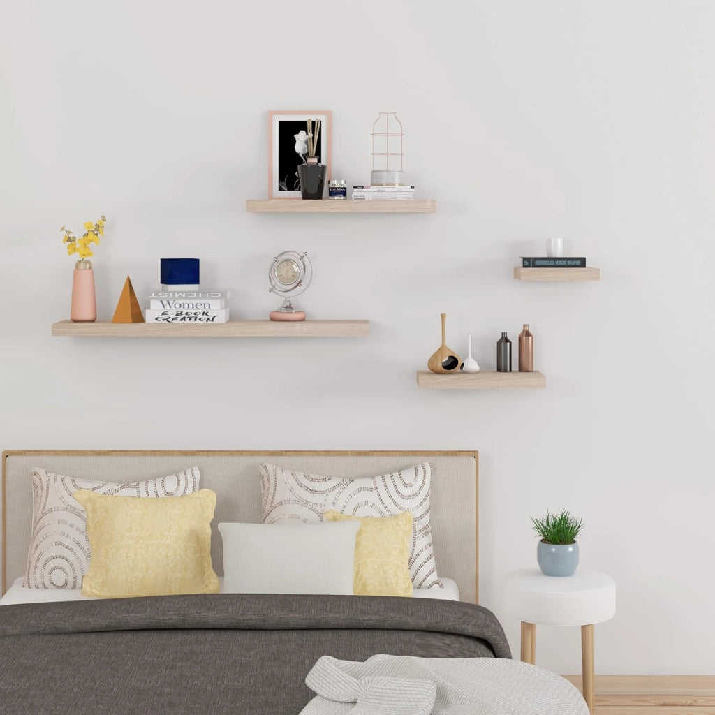 Mensola a Muro Set da 2, 25cm, Mensole Librerie da Parete Scaffale MDF Stile Rétro Ripiano Portaoggetti, Quercia, 0079QJ-2