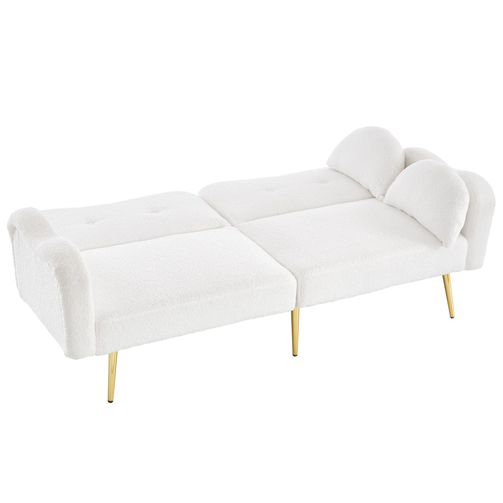 OKWISH Divano Letto 2 Posti, Schienali Regolabili in 3 Posizioni con 2 Cuscini, Tessuto Effetto Lana e Schiuma, Bianco