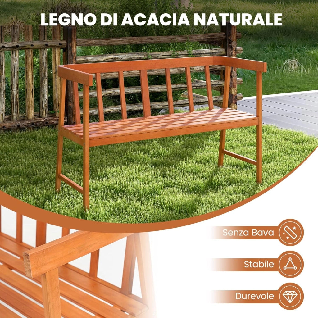 Panchina da Esterno in Legno di Acacia, Panchina da Giardino 2 Posti con Schienale, Braccioli e Seduta a Doghe, Panca per Balcone, Giardino e Parco, 110 x 46 x 72 cm, Portata 360 kg