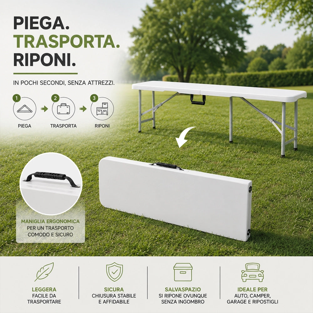 Panchina Pieghevole Salvaspazio Multiuso Panca Bianca da Esterno 182x28x43 cm