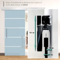 Porta Scorrevole Interna in Vetro Smerigliato e Satinato con Binario B2 e Maniglia per Bagno Cucina Studio Vetro 205x 102.5x 0,8cm