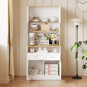 OKWISH Credenza da Cucina con Ripiani, 4 Ante e 2 Cassetti, Pannello Forato, per Cucina, MDF, Bianco, 80×40×175 cm