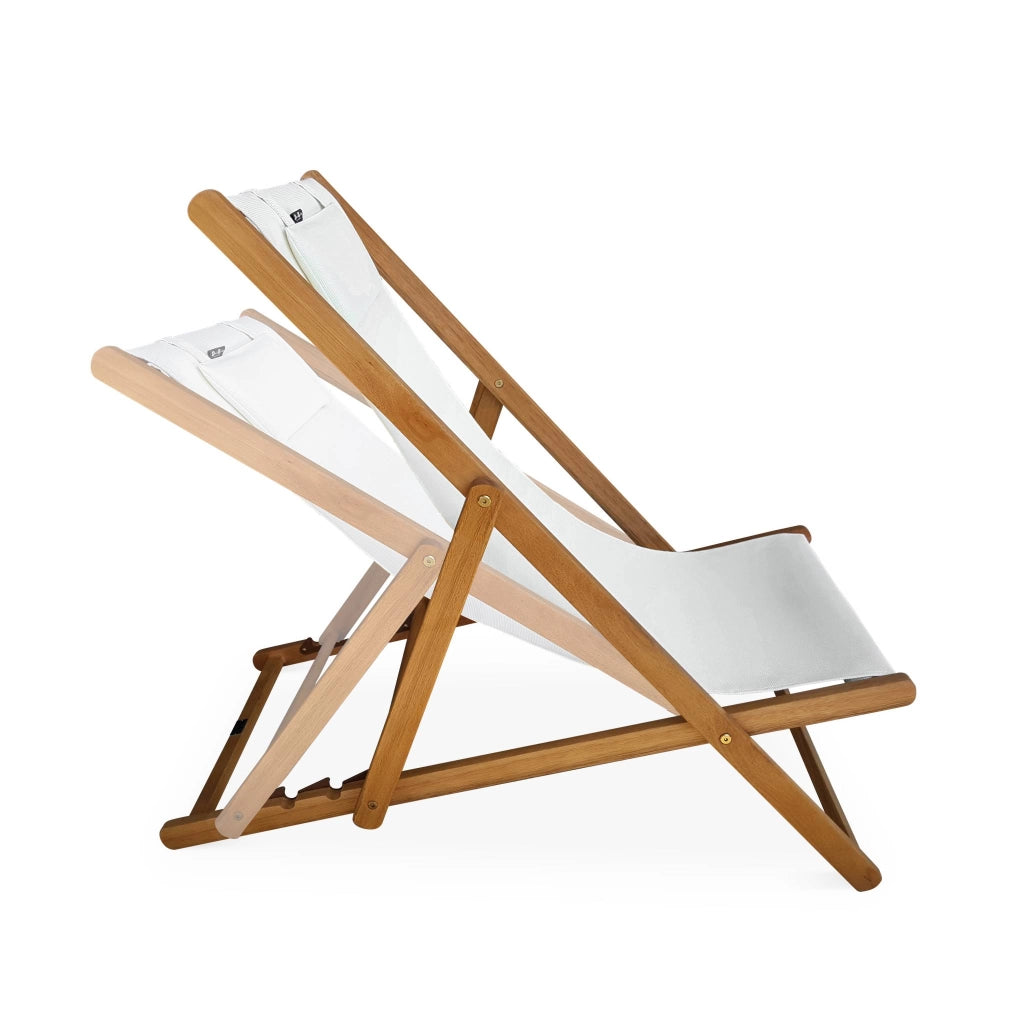 Set 2 lettini prendisole in legno con cuscino poggiatesta, bianco