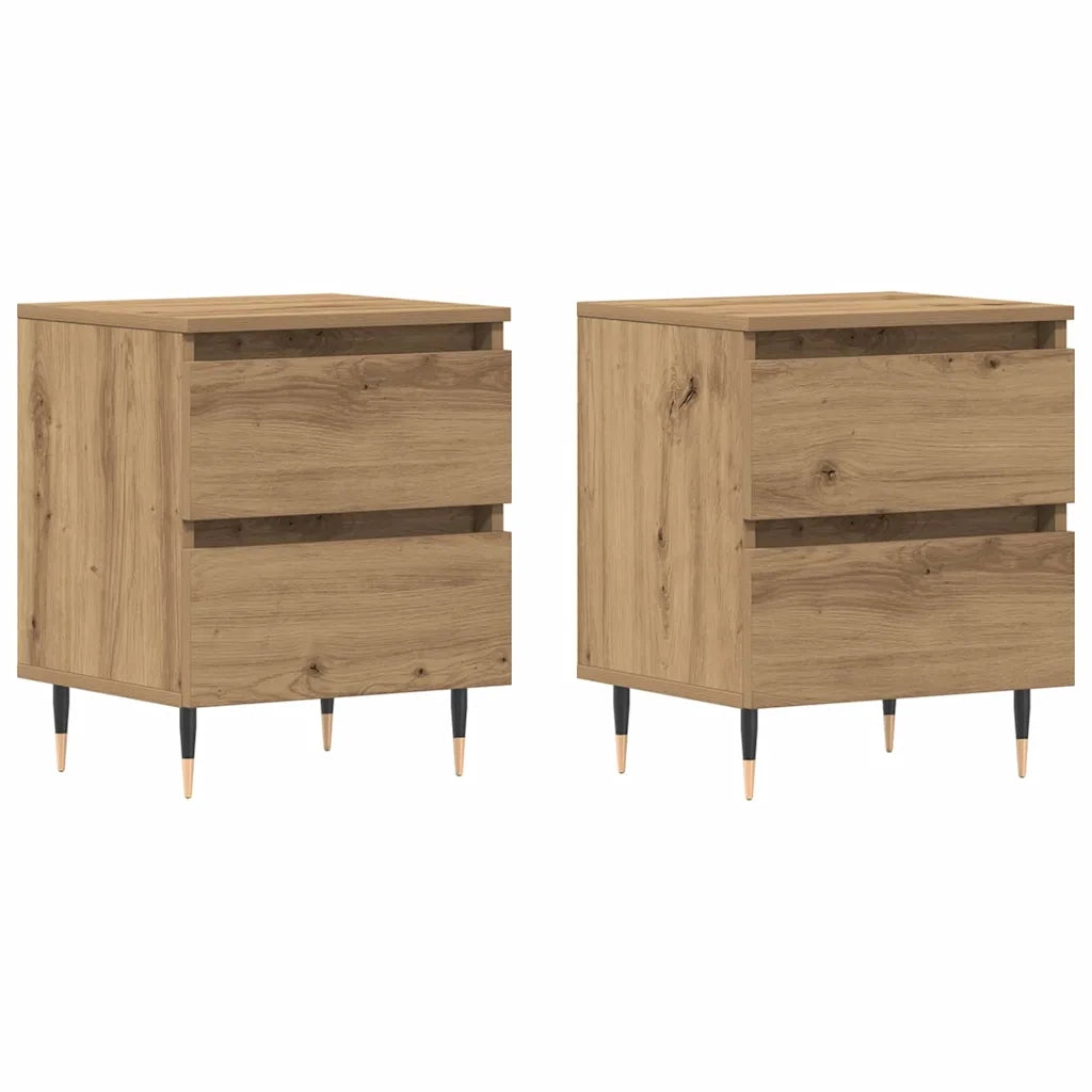 Set di 2 Comodini | Armadio da Notte | Mobiletto da notte Rovere artigianale 40 x 35 x 50 cm