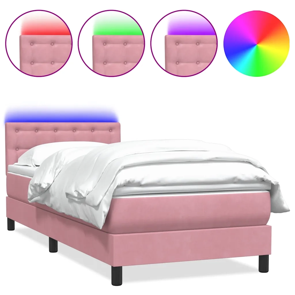 Letto a Molle con Materasso e LED Rosa 80x220 cm Velluto 3317294