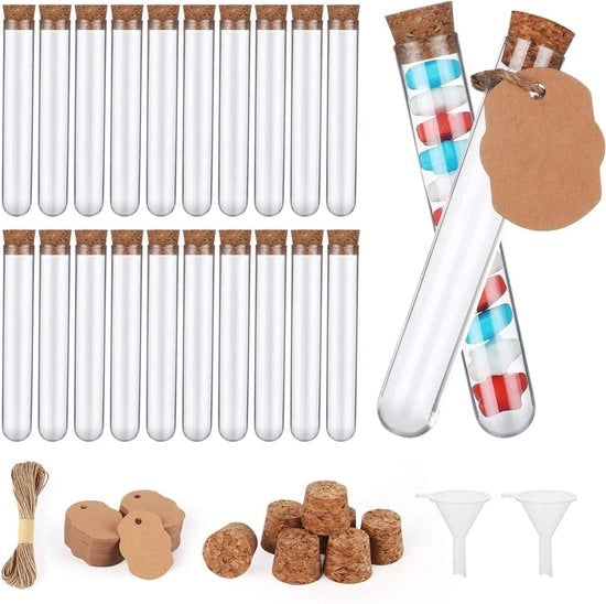 Set di vetrini 100 pezzi trasparenti - etichette - filo di canapa - coperchi - riciclaggio - erbe spezie - liquidi - caramelle