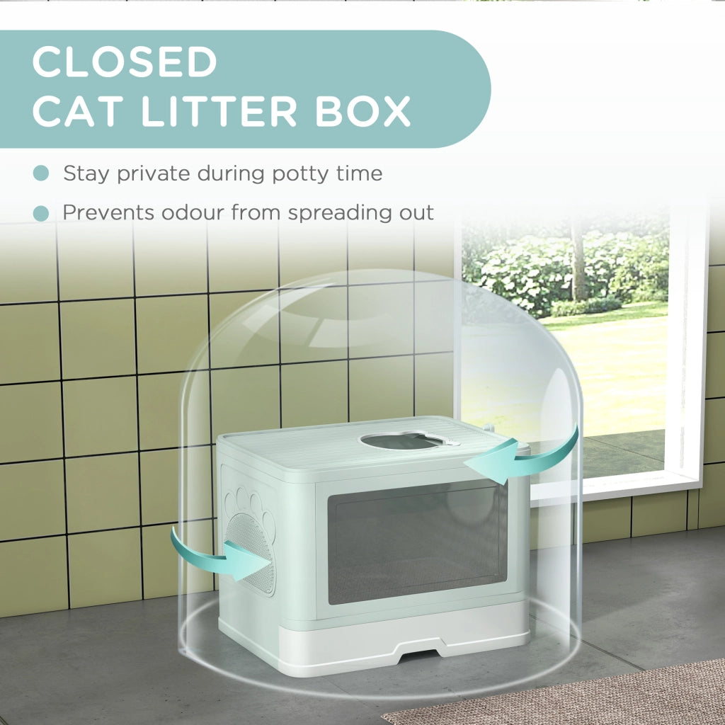 Arenero per Gatti Coperto con 2 Porte ¨C zephmum ¨C Verde Chiaro 48.5x38x36.5 cm
